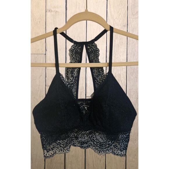 Gilly Hicks Lace Halter Bralette Wireless Wirefree Black Medium - Picture 1 of 3
